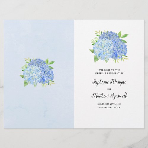 Blue Hydrangea Bouquet Wedding Order of Service