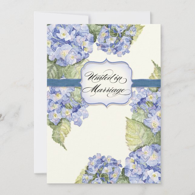 Blue Hydrangea Bracket Floral Formal Wedding Invitation (Front)
