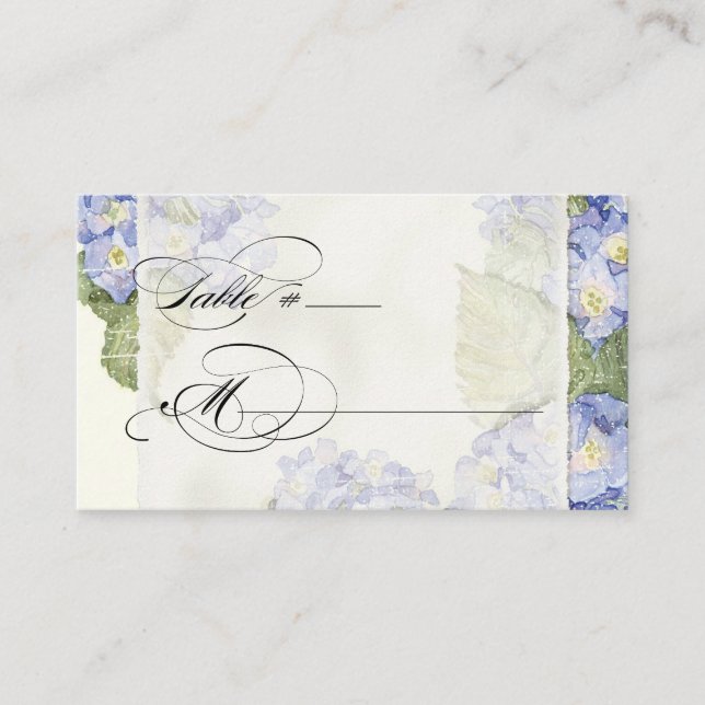 Blue Hydrangea Bracket Floral Formal Wedding Place Card (Front)