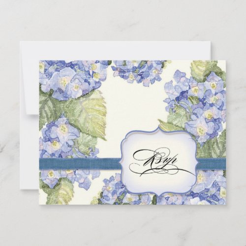 Blue Hydrangea Bracket Floral Formal Wedding RSVP Card