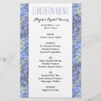Blue Hydrangea Bridal Shower 5x8 Luncheon Menu