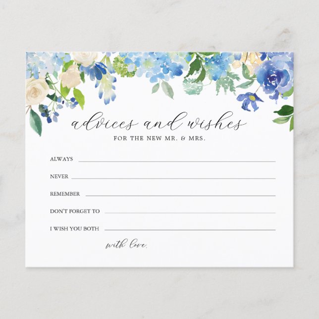 Blue Hydrangea bridal shower advice and wishes (Front)