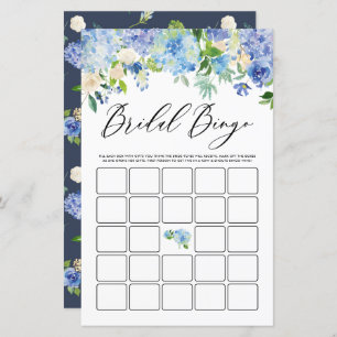 Blue Hydrangea Bridal Shower Bingo Game Card