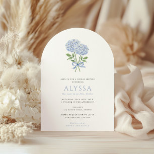 Blue Hydrangea Bridal Shower, Bouquet & Bow Arched Invitation