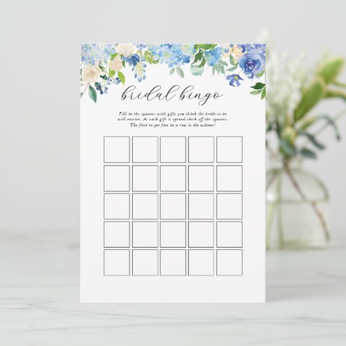 Blue Hydrangea Bridal Shower Bridal Bingo Game Invitation