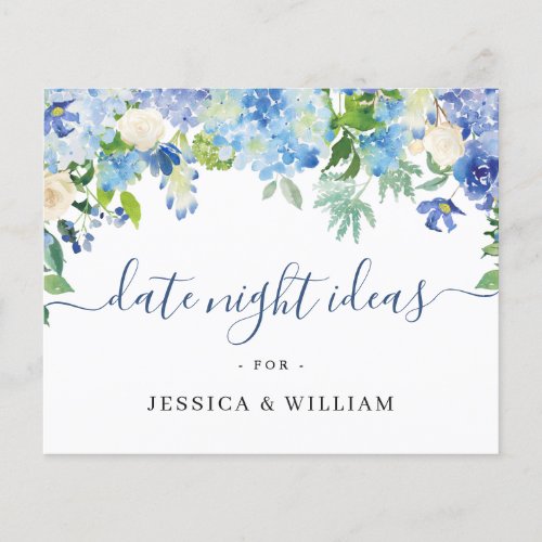 Blue Hydrangea Bridal Shower Date Night Idea Card