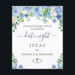 Blue Hydrangea Bridal Shower Date Night Idea Card<br><div class="desc">Blue Hydrangea Bridal Shower Date Night Idea Card.
For further customization,  please click the "customize further" link. If you need help,  contact me please.</div>