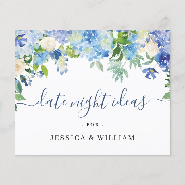 Blue Hydrangea Bridal Shower Date Night Idea Card Flyer (Front)