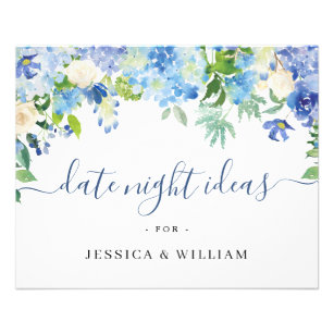 Blue Hydrangea Bridal Shower Date Night Idea Card Flyer
