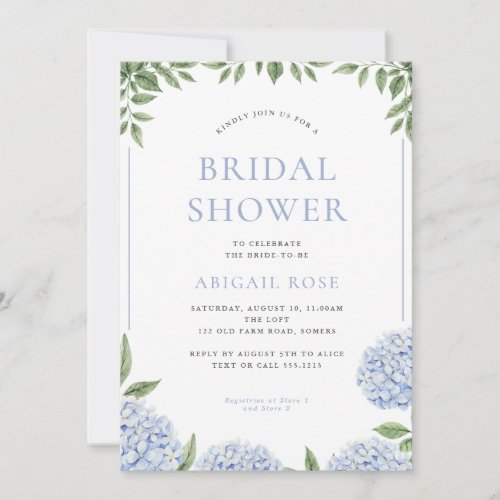 Blue Hydrangea Bridal Shower Floral Frame Invitation