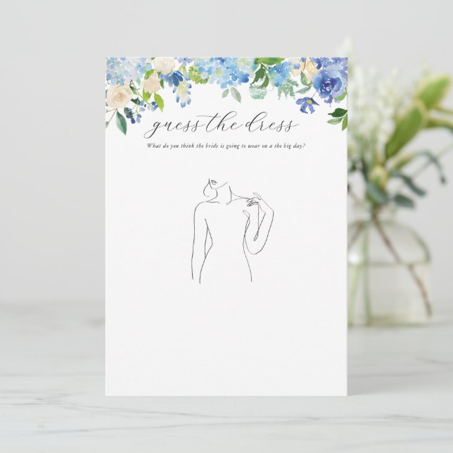 Blue Hydrangea Bridal Shower Guess The Dress Game Invitation (Standing Front)