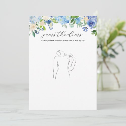 Blue Hydrangea Bridal Shower Guess The Dress Game Invitation