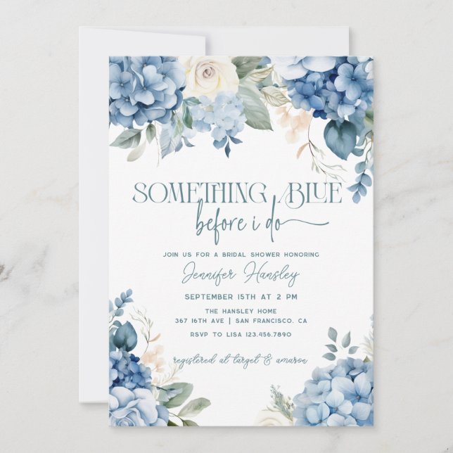 Blue Hydrangea Bridal Shower  Invitation (Front)