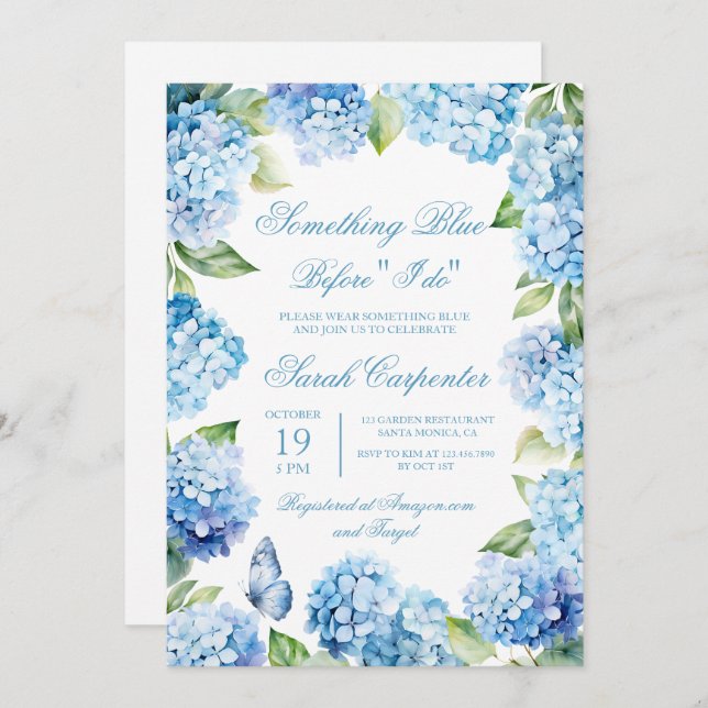Blue Hydrangea Bridal Shower invitation (Front/Back)