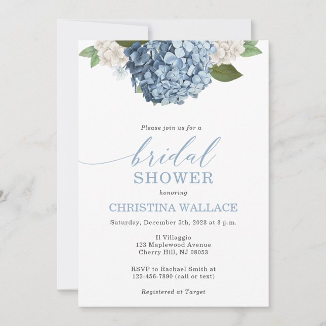 Blue Hydrangea Bridal Shower Invitation (Front)