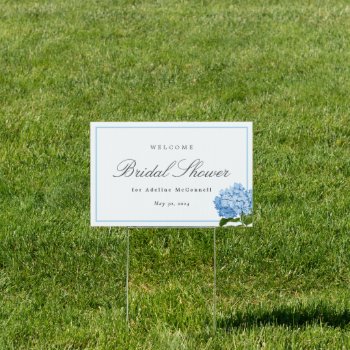 Blue Hydrangea Bridal Shower Name Date Sign by 2BirdStone at Zazzle