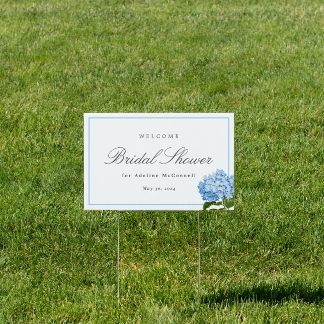 Blue Hydrangea Bridal Shower Name Date Sign (Insitu)