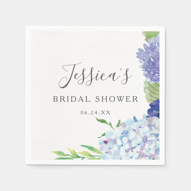 Blue Hydrangea Bridal Shower Napkins (Front)
