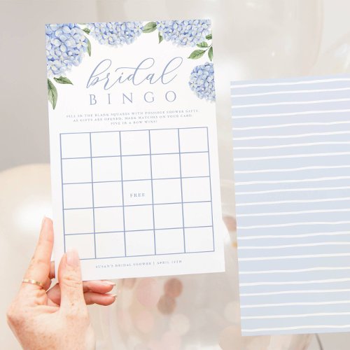 Blue Hydrangea Bridal Shower Paper Bingo Game Card