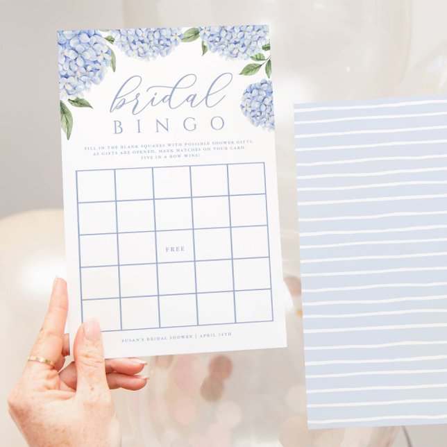 Blue Hydrangea Bridal Shower Paper Bingo Game Card (Creator Uploaded)