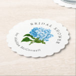 Blue Hydrangea Bridal Shower Paper Coaster<br><div class="desc">A fun party detail for the bride to be,  these customized paper coasters feature a classic blue hydrangea blossom and the bride's name.</div>