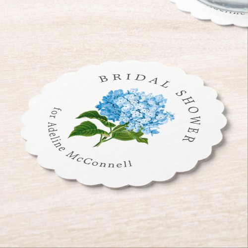 Blue Hydrangea Bridal Shower Paper Coaster