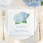 Blue Hydrangea Bridal Shower Paper Dinner Napkins<br><div class="desc">These bridal shower napkins feature blue hydrangea flowers. You can personalize these napkins with the bride's name. These napkins are part of the Blue Hydrangea Wedding Collection which includes a full range of matching wedding stationery such as wedding invitations, reply cards, information cards, address labels, stickers, postage stamps, envelopes, favor...</div>