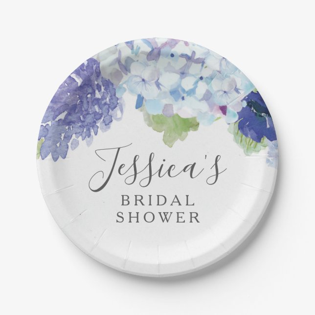 Blue Hydrangea Bridal Shower  Party Plates (Front)
