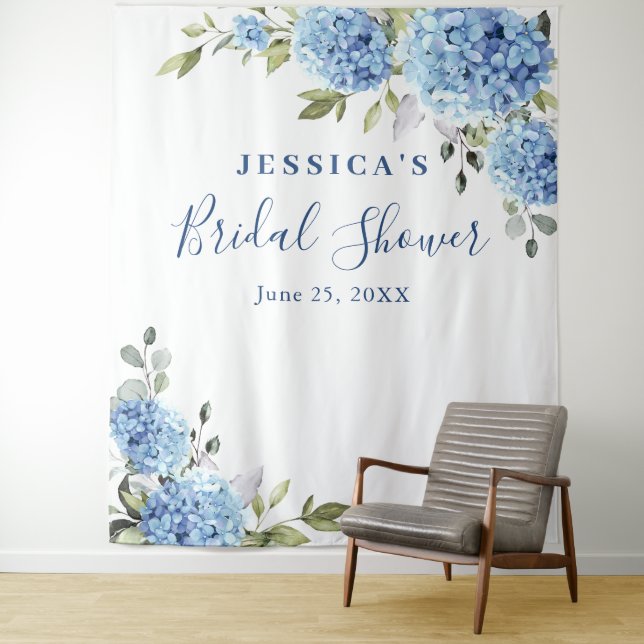 Blue Hydrangea Bridal Shower Photo Backdrop (In Situ)