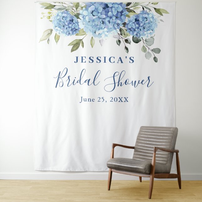 Blue Hydrangea Bridal Shower Photo Backdrop (In Situ)