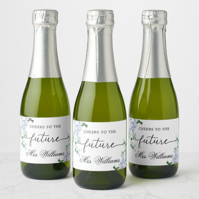 Blue Hydrangea Bridal Shower Sparkling Wine Favor  Label (Bottles)