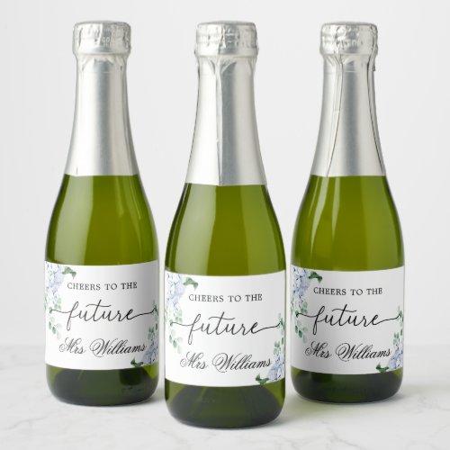Blue Hydrangea Bridal Shower Sparkling Wine Favor  Sparkling Wine Label