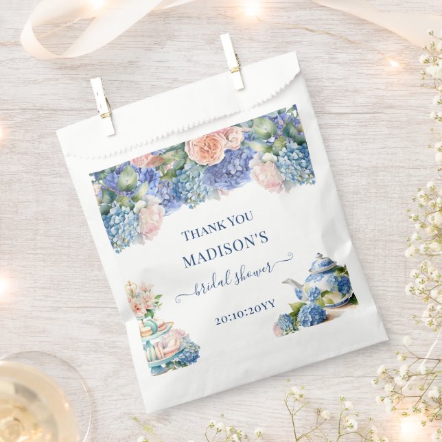 Blue Hydrangea Bridal Shower Tea Party  Favor Bag (Clipped)