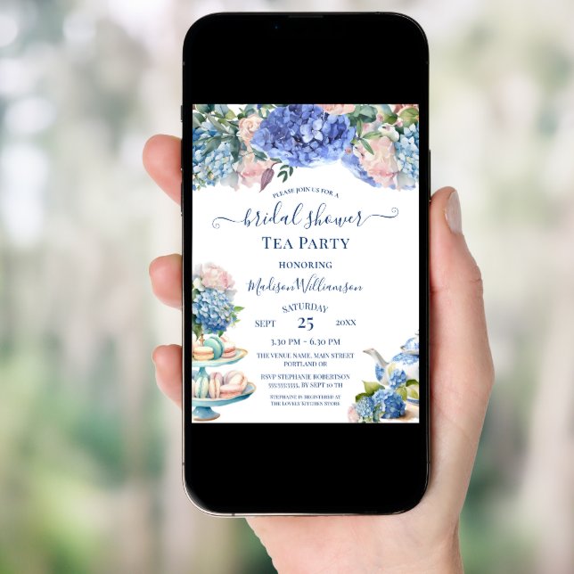 Blue Hydrangea Bridal Shower Tea Party  Invitation (Front Digital)