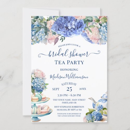 Blue Hydrangea Bridal Shower Tea Party  Invitation