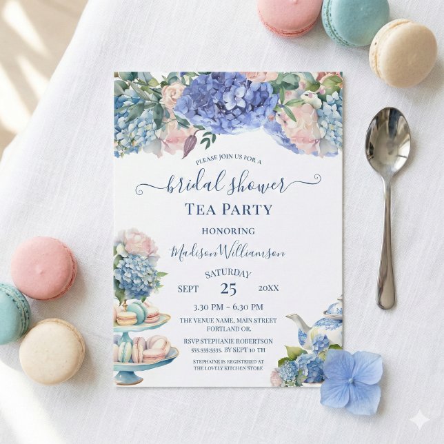 Blue Hydrangea Bridal Shower Tea Party QR code Invitation (Creator Uploaded)