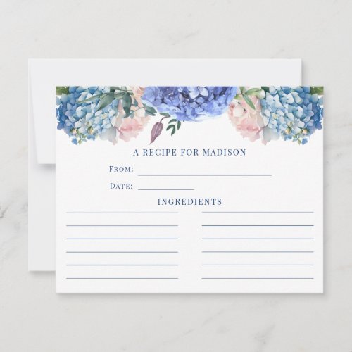 Blue Hydrangea Bridal Shower Tea Recipe Card