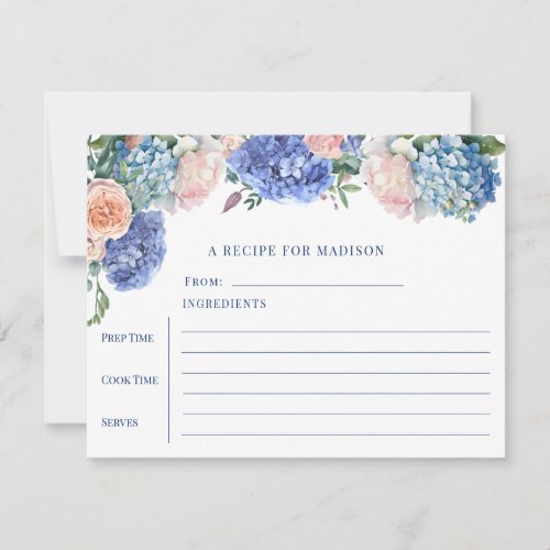 Blue Hydrangea Bridal Shower Tea Recipe Card