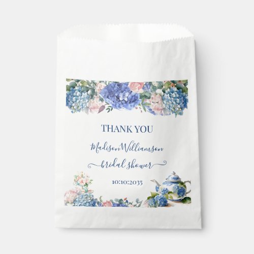 Blue Hydrangea Bridal Shower Tea Thank You Favor Bag