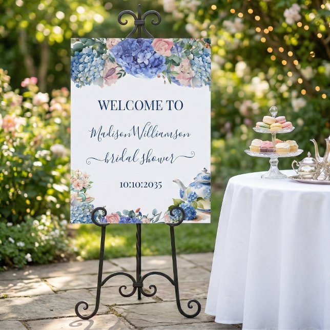 Blue Hydrangea Bridal Shower Tea Welcome  Foam Board (Creator Uploaded)