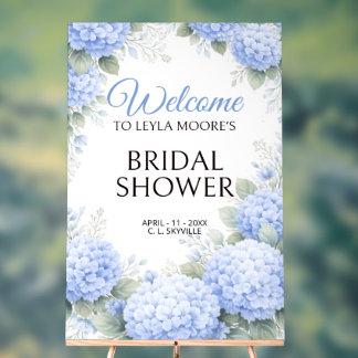 Blue Hydrangea Bridal Shower Welcome Acrylic Sign