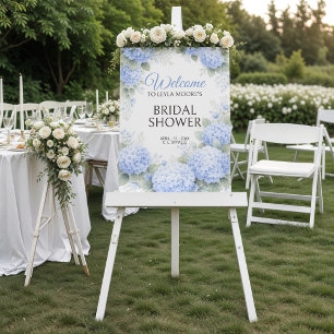 Blue Hydrangea Bridal Shower Welcome Foam Board