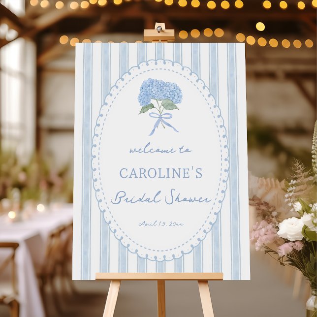 Blue Hydrangea Bridal Shower Welcome Foam Board (Creator Uploaded)