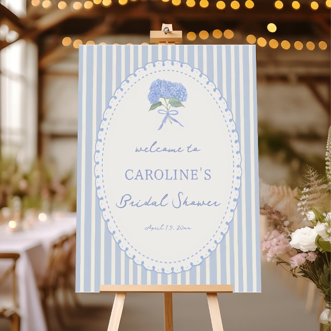 Blue Hydrangea Bridal Shower Welcome Foam Board (Creator Uploaded)
