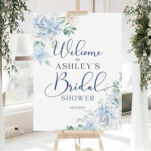 Blue Hydrangea Bridal Shower Welcome Sign, Dusty Foam Board
