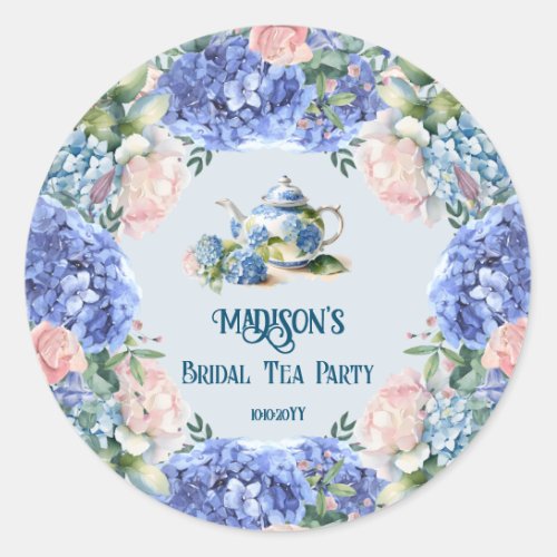 Blue Hydrangea Bridal Tea Party  Classic Round Sticker