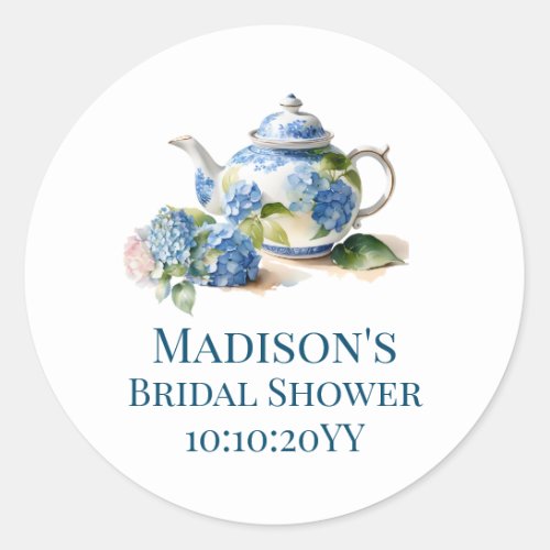 Blue Hydrangea Bridal Tea Party  Classic Round Sticker
