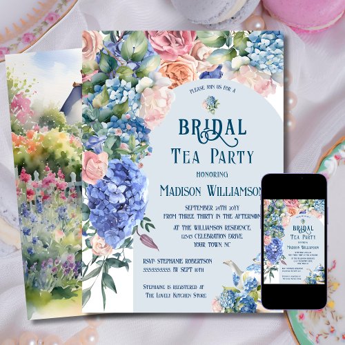 Blue Hydrangea Bridal Tea Party  Invitation