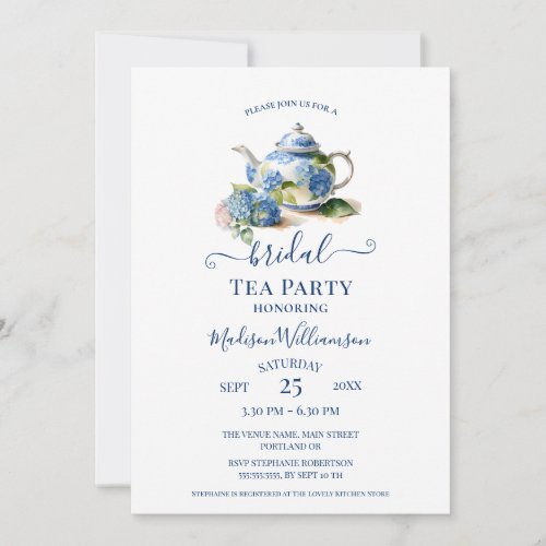 Blue Hydrangea Bridal Tea Party  Invitation