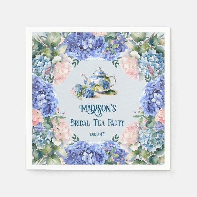 Blue Hydrangea Bridal Tea Party  Napkins (Front)